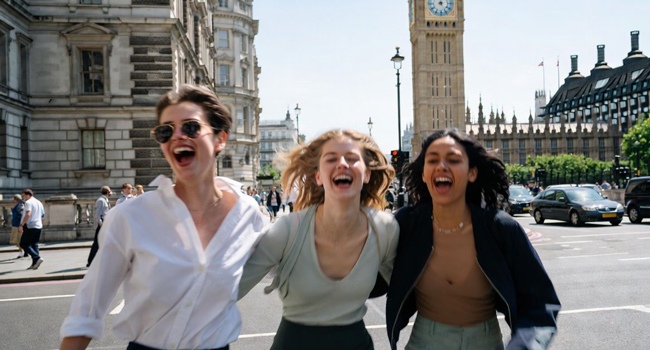 Erwachsene in London England vor Big Ben während einer LISA! Sprachreise geniessen gemeinsam die Stadt
