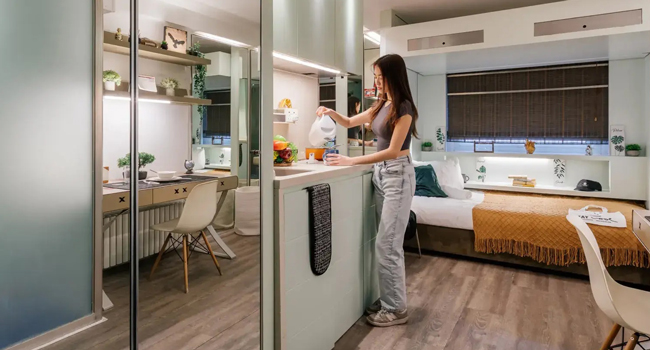 Studio Unterkunft in London England während einer LISA! Sprachreise für Erwachsene mit Küche und modernem Wohnbereich