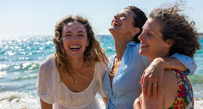 Bildungsurlaub Malta Sliema mit LISA! – Englisch lernen und unvergessliche Momente am Meer erleben Erwachsene lachen gemeinsam am Strand auf Malta während eines LISA! Bildungsurlaubs geniessen Sonne, Meer und internationale Atmosphäre