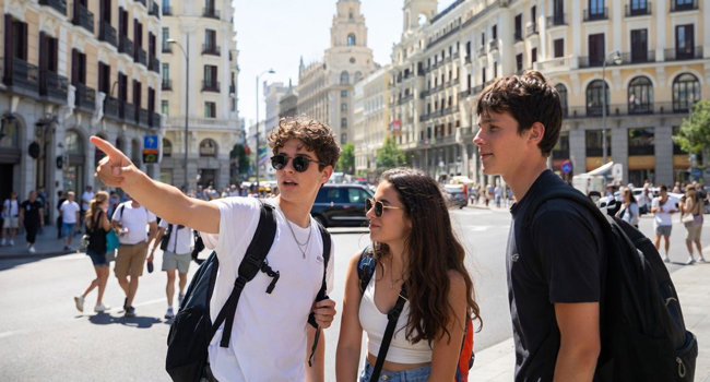 Teilnehmer erkunden die Sehenswürdigkeiten von Madrid während eines Spanisch-Sprachaufenthalts für Young Adults