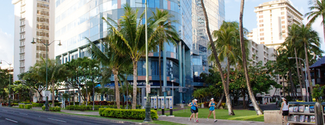 LISA-Sprachreisen-Englisch-Hawaii-Honolulu-Waikiki-Sprachschule-Schulgebaeude-modern-Architektur-Park-Freizeit-Joggen